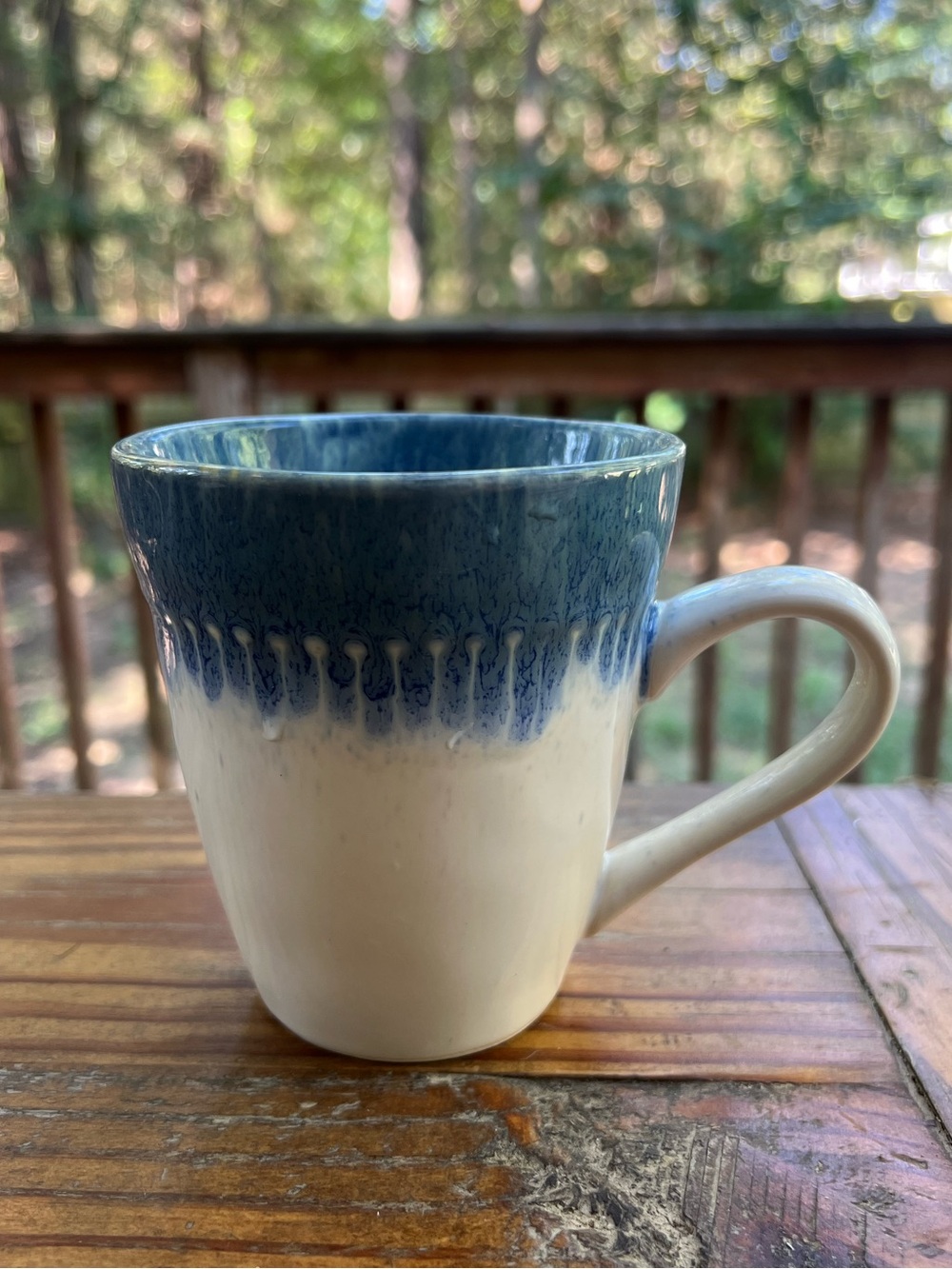 Meritage Crown Coffee Tea Blue White Ceramic Glaze Dip dye Mug